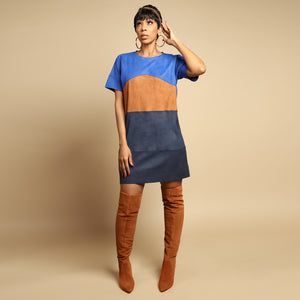 Strictly Business Suede Color Block Dress